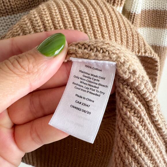 Talbots Tan + Cream Striped Mock Neck Knit Sweater - Medium Petite - Picture 4 of 6